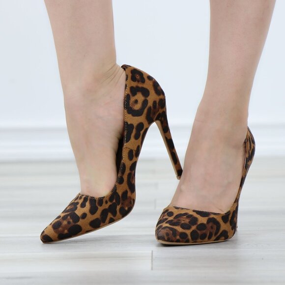 Leopard Pointed Toe Slip On Faux Suede Needle High Heel Stiletto - Picture 10 of 12